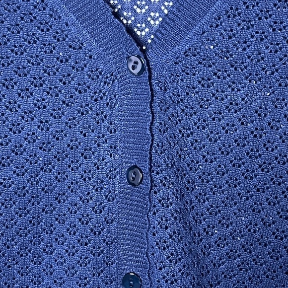 ModCloth | Navy Blue Open Knit Short Sleeve Button Up Cardigan, Small - Picture 5 of 7